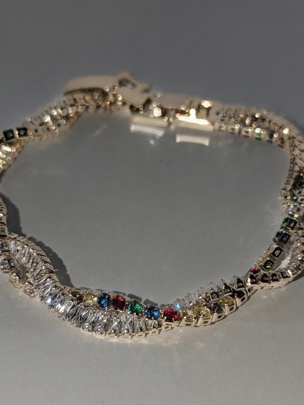 Multi-Color Crystal Tennis Bracelet - Gold